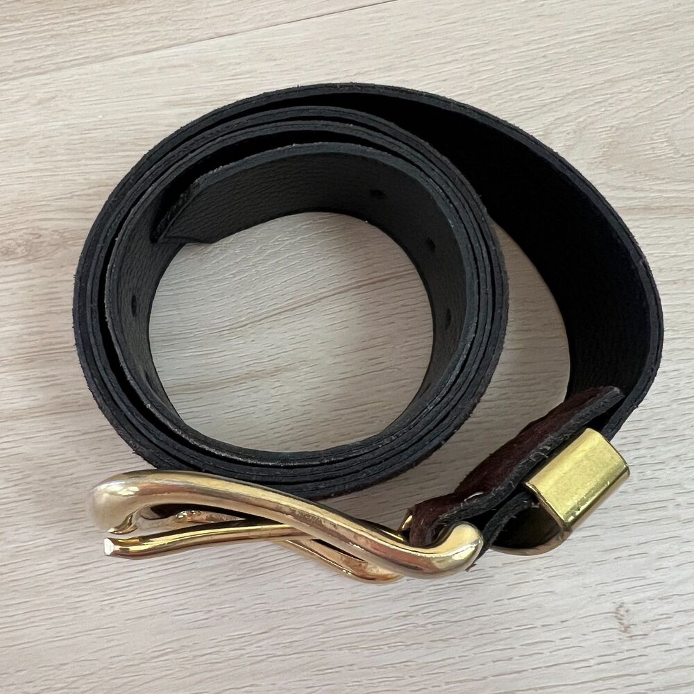 90s/Y2K Chocolate Brown Suede Belt Large Polished Gold-Tone Buckle Fits Size M/L - Picture 4 of 11